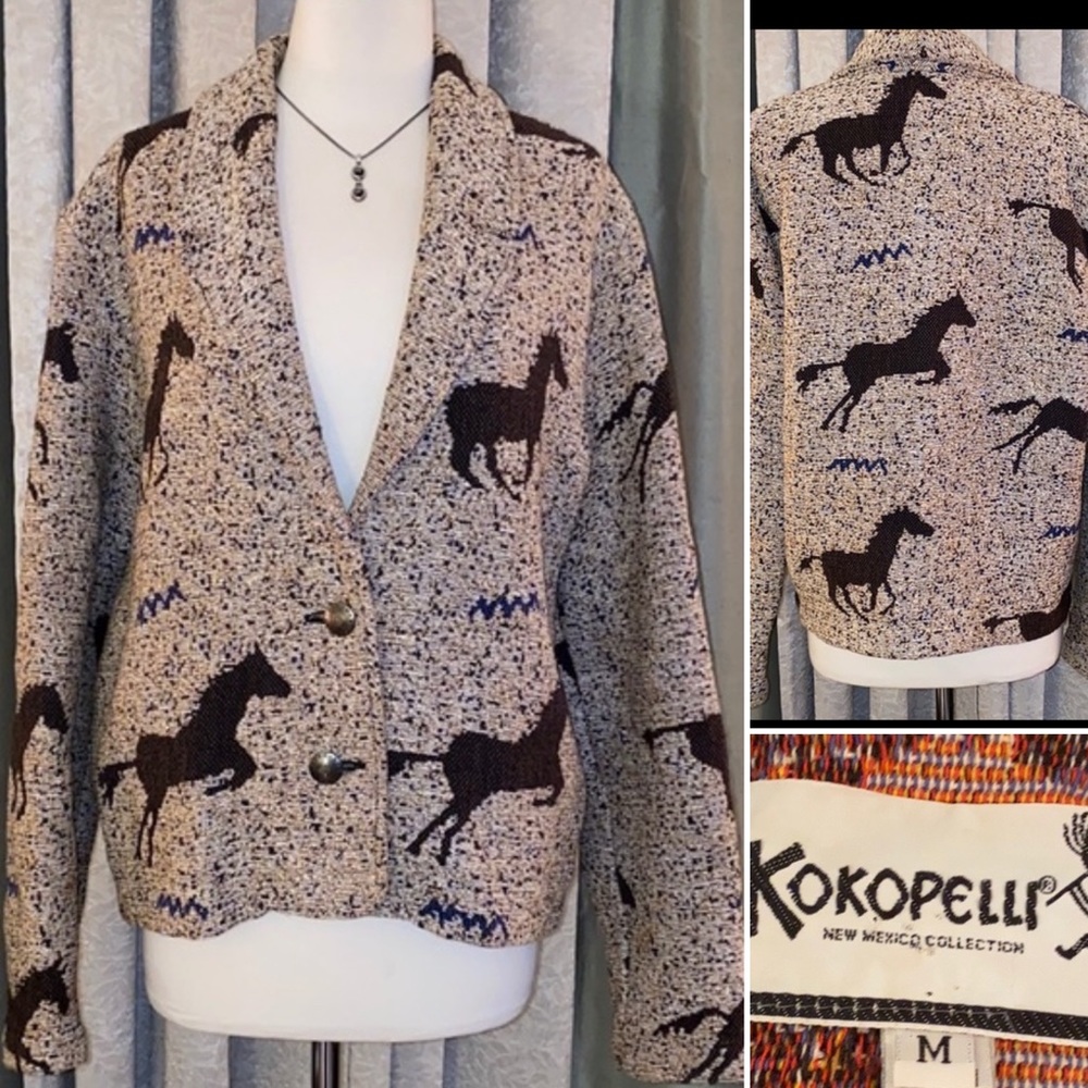 Vintage Kokopelli Woven Jacket Wild Horses Gem